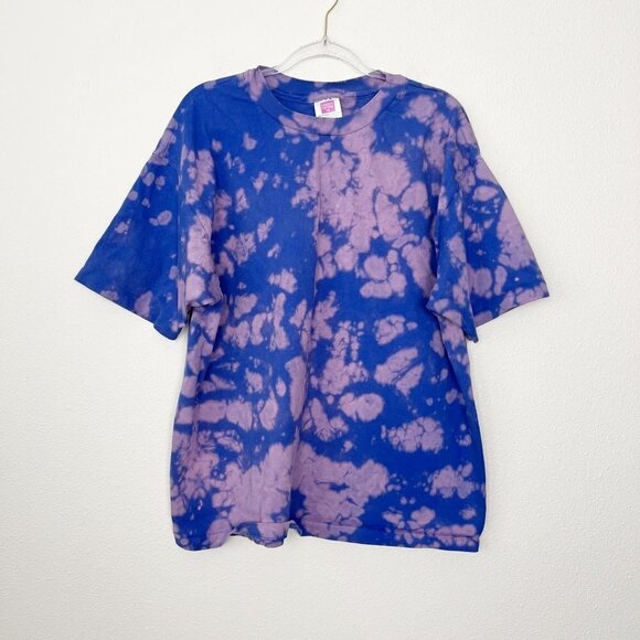 Vintage Upcycled Bleach Tie Dye Hanes Her Way Single Stitch Short Sleeve Tee XL - Picture 1 of 8